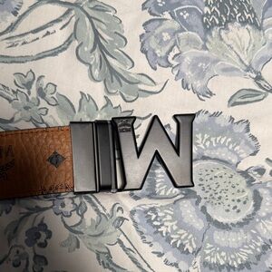 MCM Monogram reversible Leather Belt with Black M Buckle